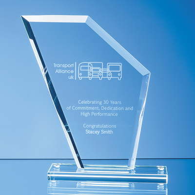 Picture of JADE GLASS BEVELLED EDGE WING AWARD.