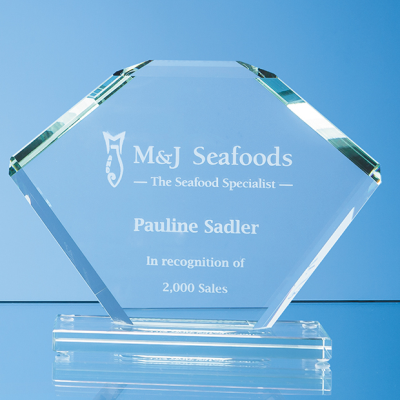 Picture of 18CM x 25CM x 12MM JADE GLASS BEVELLED EDGE CLIPPED SQUARE AWARD.