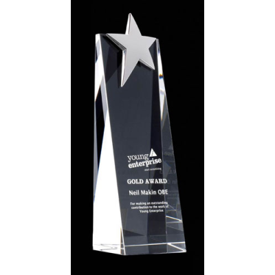 27,5CM OPTICAL CRYSTAL RECTANGULAR with Silver Star