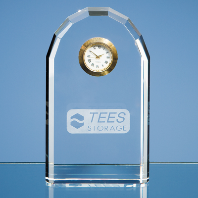 Picture of 13CM OPTICAL CRYSTAL BEVELLED ARCH CLOCK; PRESENTATION BOX: INC