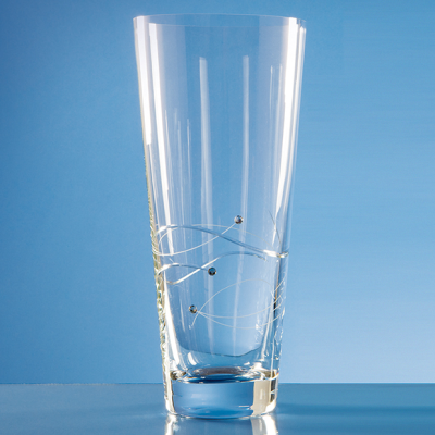 Picture of 30CM DIAMANTE CONICAL VASE WITH SPIRAL DESIGN CUTTING
