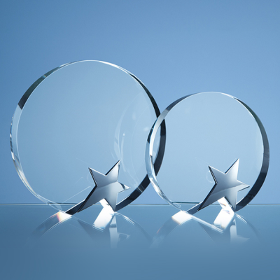 Picture of 15CM OPTICAL CRYSTAL CIRCLE AWARD WITH SILVER STAR