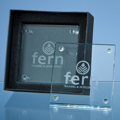 Picture of 4 OFF 10CM JADE GLASS SQUARE COASTERS IN a GIFT BOX