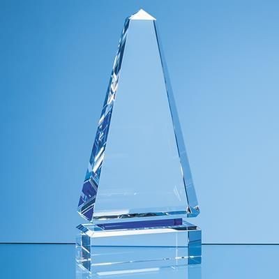 Picture of 20CM CLEAR TRANSPARENT OPTICAL CRYSTAL CENOTAPH AWARD WITH a SINGLE COBALT BLUE LINE.