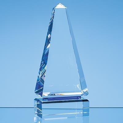Picture of 23CM CLEAR TRANSPARENT OPTICAL CRYSTAL CENOTAPH AWARD WITH a SINGLE COBALT BLUE LINE.