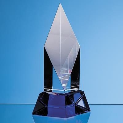Picture of 19CM CLEAR TRANSPARENT OPTICAL CRYSTAL DIAMOND MOUNTED ON a COBALT BLUE BASE
