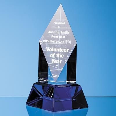 Picture of 24CM CLEAR TRANSPARENT OPTICAL CRYSTAL DIAMOND MOUNTED ON a COBALT BLUE BASE