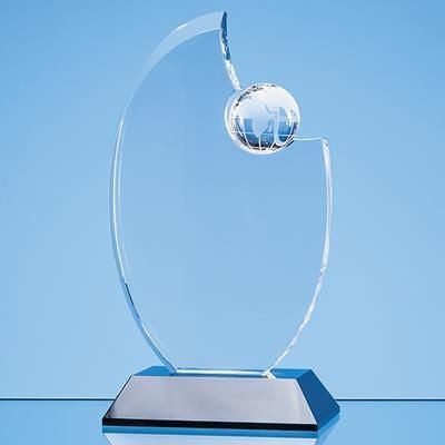Picture of OPTICAL CRYSTAL GLOBE AWARD Mounted on an Onyx Black Base