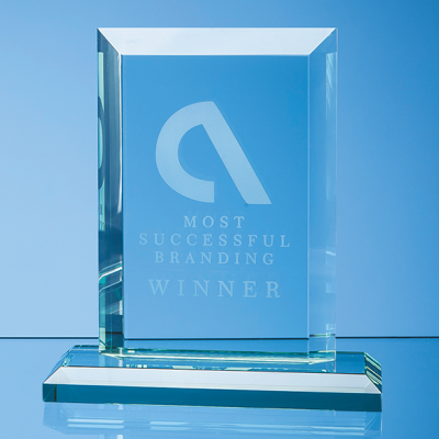 Picture of 18CM x 13CM x 19MM JADE GLASS MITRED RECTANGULAR AWARD; PRESENTATION BOX: INC