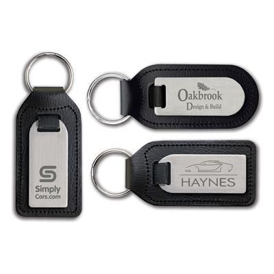 Picture of LASER ENGRAVED RECYCLED BONDED LEATHER MEDALLION KEYRING.