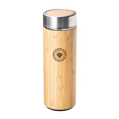 Picture of THERMAL INSULATED FLASK with Stainless Steel Metal & Bamboo with Tea Strainer Retumbler-adamuz.