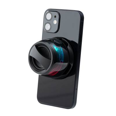 Picture of MAGNETIC CORDLESS SPEAKER with Phone Stand & LED Mood Lighting in Black.