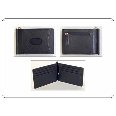 Picture of GENUINE LEATHER MONEY CLIP WALLET with Zip for Coin & Magnetic Closure.