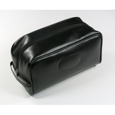 Picture of MALVERN GENUINE LEATHER TOILETRY WASH BAG in Black.