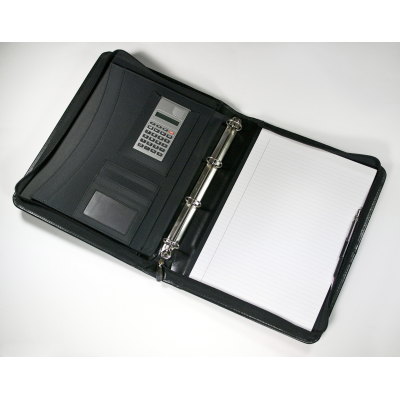 Picture of WARWICK A4 ZIP RING BINDER FOLDER IN BLACK.