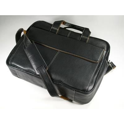 Picture of MELBOURNE NAPPA LEATHER LAPTOP BAG in Black with Tan Trim