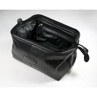 Picture of MALVERN GENUINE LEATHER TOILETRY WASH BAG in Black.