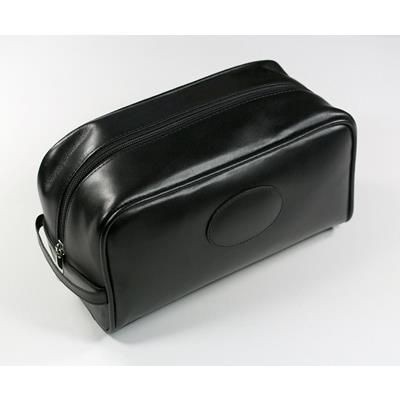 Picture of MALVERN GENUINE LEATHER TOILETRY WASH BAG in Black.