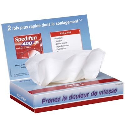 Picture of TISSUE CLASSIC 50 PLUS BOX with Folding Up Advertising Lid.