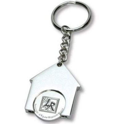 Picture of HOUSE SHAPE TROLLEY COIN KEYRING in Silver.