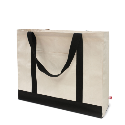 Picture of MARBELLA – LARGE CANVAS BAG with Bottom & Side Gussets & Front Pocket in Ecru & Black