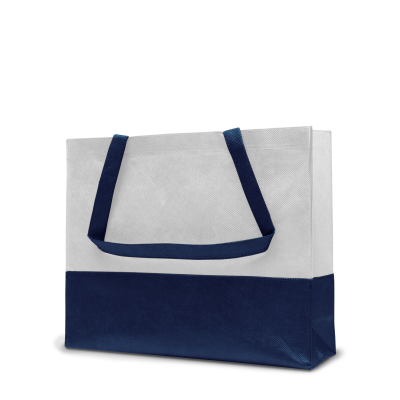 Picture of ROMA – TOTE BAG with Bottom & Side Folding in White & Dark Blue