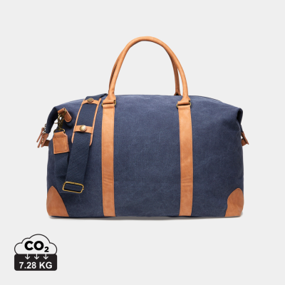 Picture of VINGA BOSLER RCS RECYCLED CANVAS DUFFLE BAG in Navy Blue.