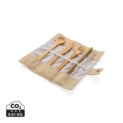 Picture of REUSABLE BAMBOO TRAVEL CUTLERY SET in White.