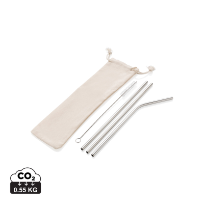 Picture of REUSABLE STAINLESS STEEL METAL 3 PCS STRAW SET in Silver
