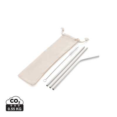 Picture of REUSABLE STAINLESS STEEL METAL 3 PCS STRAW SET in Silver.