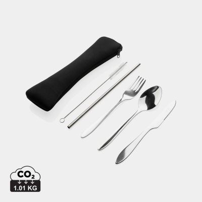 Picture of 4 PCS STAINLESS STEEL METAL RE-USABLE CUTLERY SET in Silver