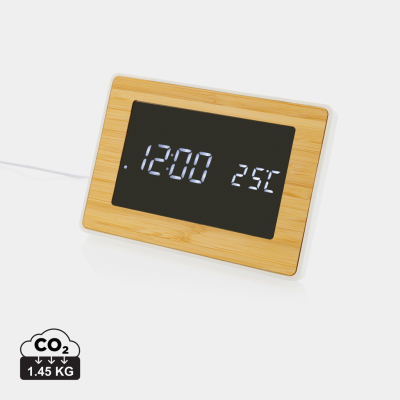 Picture of UTAH RCS RECYCLED PLASTIC AND BAMBOO LED CLOCK in Brown.