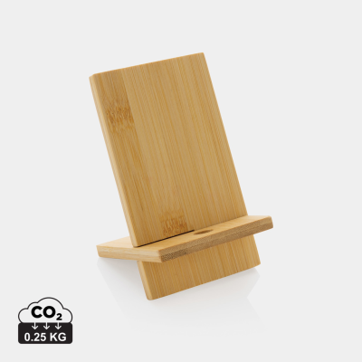 BAMBOO PHONE STAND in Kraft Box in Brown.