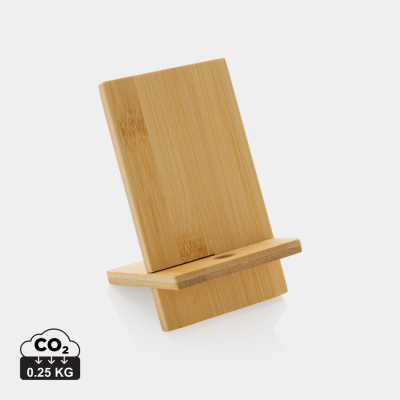 Picture of BAMBOO PHONE STAND in Kraft Box in Brown.