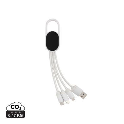 4-IN-1 CABLE with Carabiner Clip in White.