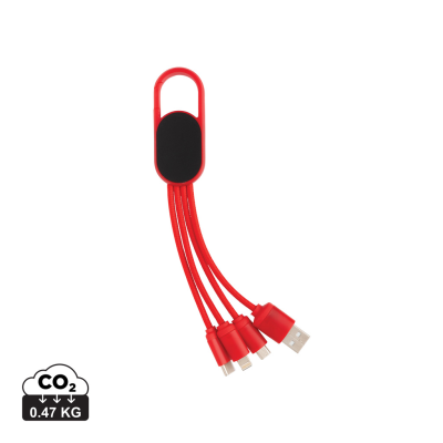 4-IN-1 CABLE with Carabiner Clip in Red.