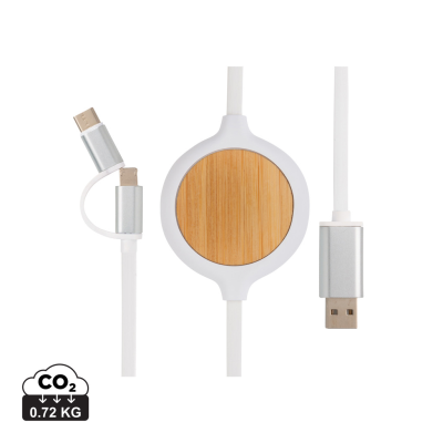 Picture of 3-IN-1 CABLE with 5W Bamboo Cordless Charger in White.