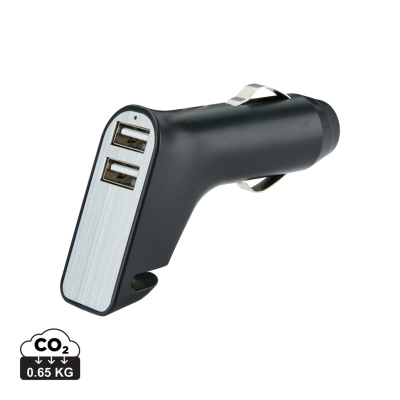 Picture of DUAL PORT CAR CHARGER with Belt Cutter & Hammer in Black.