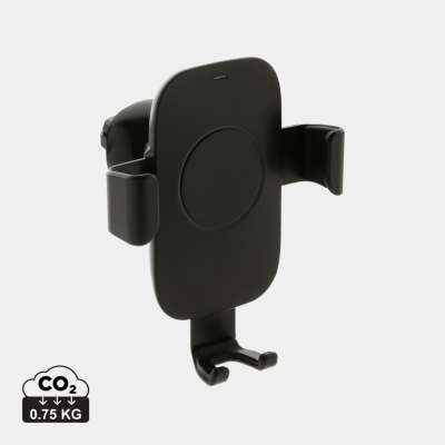 Picture of RCS RECYCLED PLASTIC 10W CORDLESS CHARGER CAR HOLDER in Black.