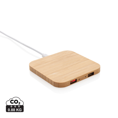 Picture of BAMBOO 5W CORDLESS CHARGER with USB in Brown