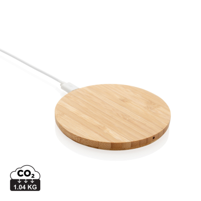 Picture of BAMBOO 5W ROUND CORDLESS CHARGER in Brown.