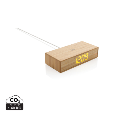 Picture of BAMBOO ALARM CLOCK with 5W Cordless Charger in  Brown