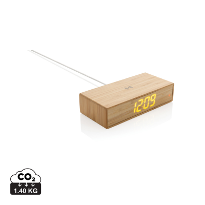 Picture of BAMBOO ALARM CLOCK with 5W Cordless Charger in  Brown.