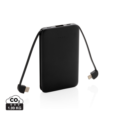 Picture of 5,000 Mah POCKET POWERBANK with Integrated Cables in Black.