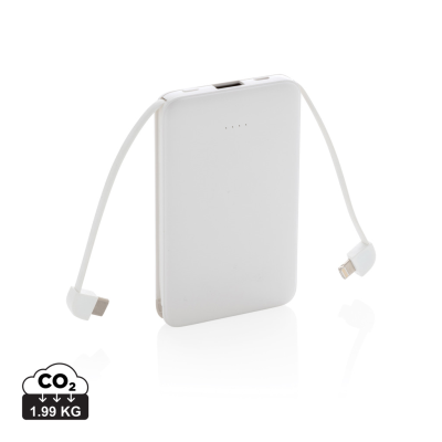 Picture of 5,000 Mah POCKET POWERBANK with Integrated Cables in White.