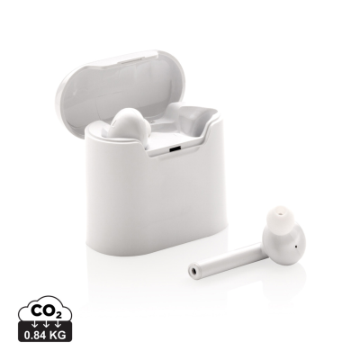 Picture of LIBERTY CORDLESS EARBUDS in Charger Case in White.