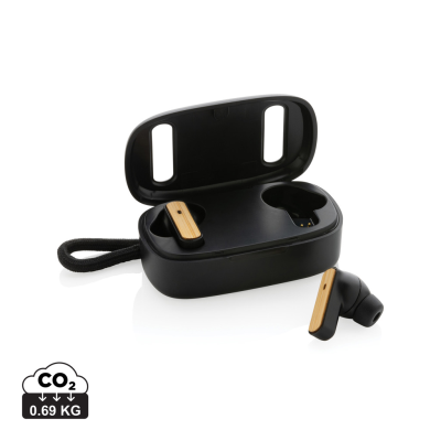 Picture of RCS RECYCLED PLASTIC & BAMBOO TWS EARBUDS in Black