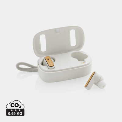 Picture of RCS RECYCLED PLASTIC & BAMBOO TWS EARBUDS in White.