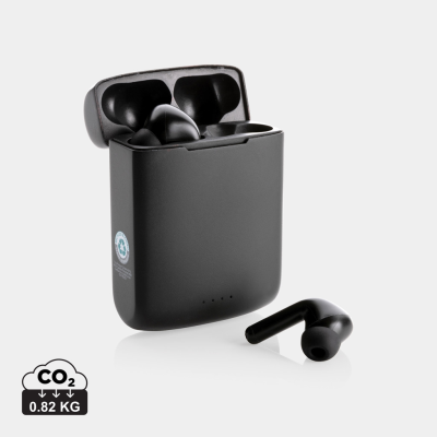 Picture of SKYWAVE RCS RECYCLED PLASTIC SOLAR EARBUDS in Black