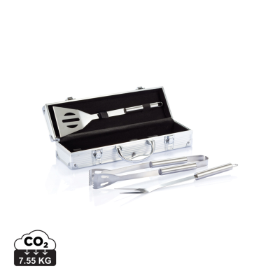 Picture of 3 PCS BARBECUE SET in Aluminium Metal Box in Silver.